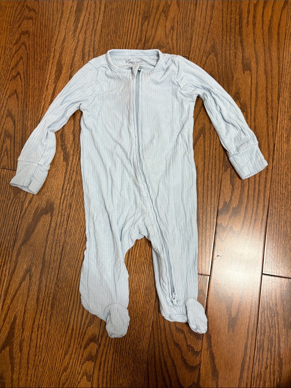Carter's Light Blue Ribbed Zip Footed One-Piece